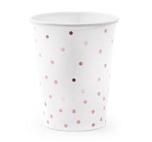 Bílý papírový kelímek s rose gold puntíky - 6 ks