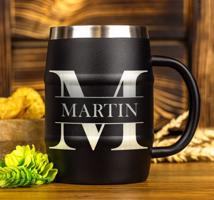 Černý nerezový půllitr s gravírováním