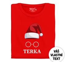 Dámské tričko s potiskem “Vánoční čepice s brýlemi” a jménem