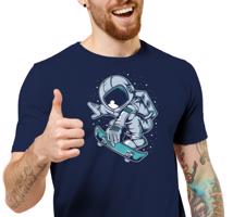Manboxeo Pánské tričko s potiskem “Astronaut na skejtu ve výskoku, úchop desky"