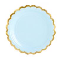 Modrý papírový talíř se zlatým lemem - 6 ks