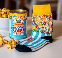 Soxboxeo Unikátní veselé Popcornové ponožky v plechovce - modrobílé
